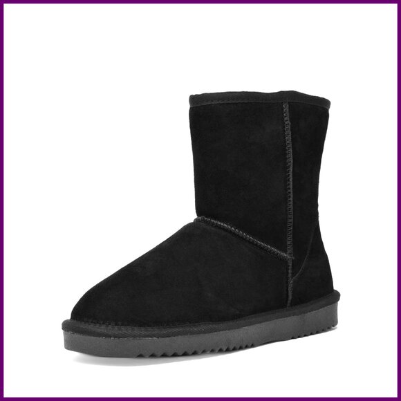 Women's Genuine Suede Snow Boots Faux Fur Lined Slip-On Winter Footwear
